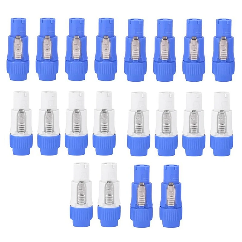 20PCS 3 Pin Male Powercon Connector NAC3FCB Speakon Plug 20A 250V AC Power Plug Connector Blue And Grey White