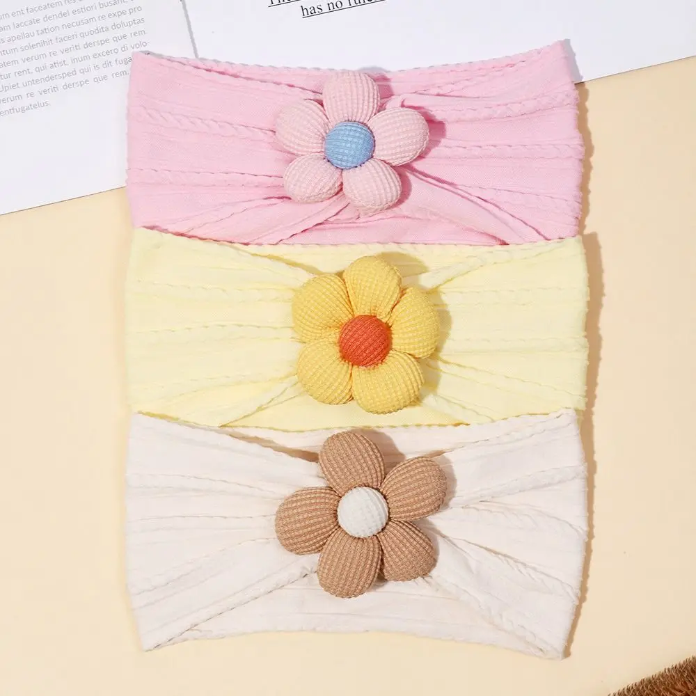 Diadema ancha con flores para bebé, diadema elástica suave para recién nacido, accesorios para el cabello de nailon para niño