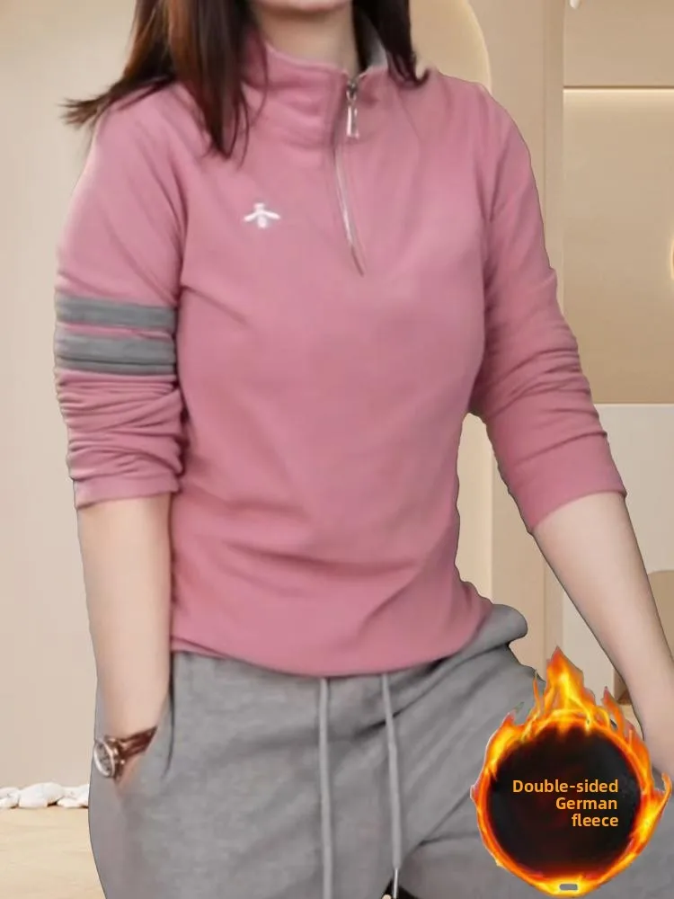 Top invernale da donna versatile in velluto double face color blo f zip lunga base Sve irt Faionable antietà