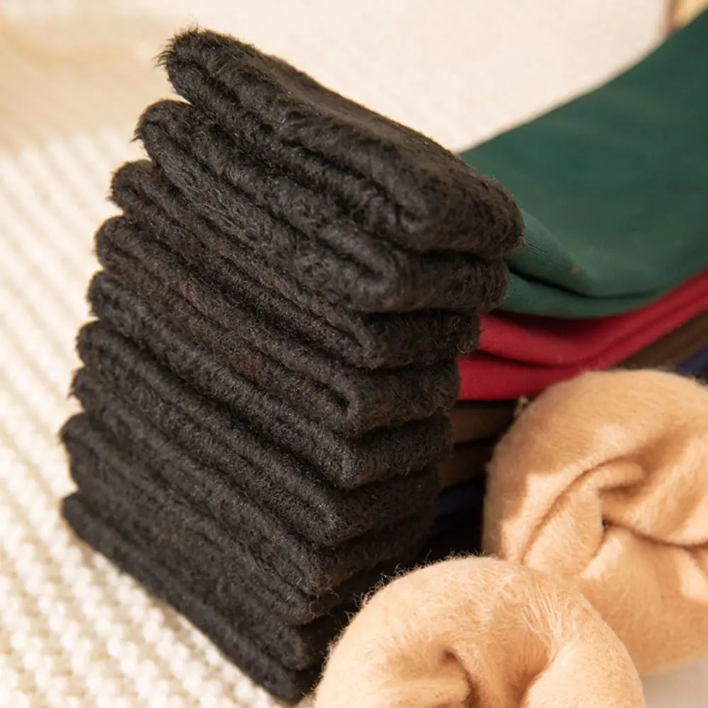 

12Pairs Simple Thicken Warm Socks Solid Color Thicker Thermal Mid Length Socks Floor Socks Mid Tube Winter Socks Women Sleeping