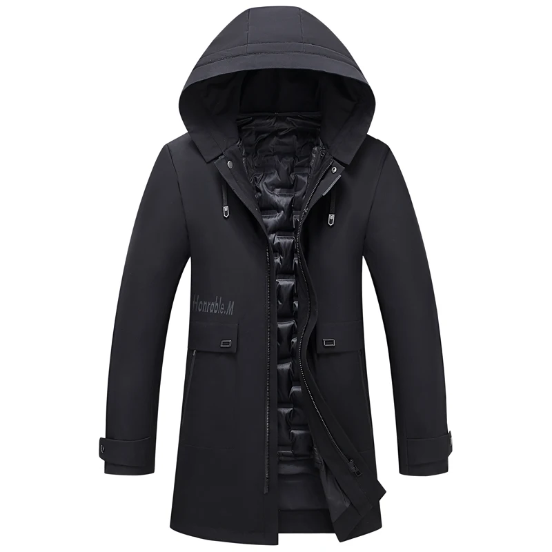 

Liner Detachable Middle-aged Men's Winter Down Jacket Hooded Long Thick Windproof 90% White Duck Down Coat Male Outwear