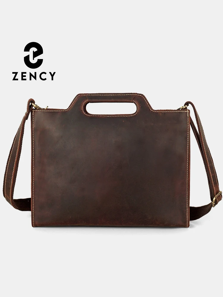 Zency Genuine Leather Men Shoulder Bag Retro Large Capacity Bag Casual Handbag Crazy Horse Messenger Bag for Work Crossbody Sac