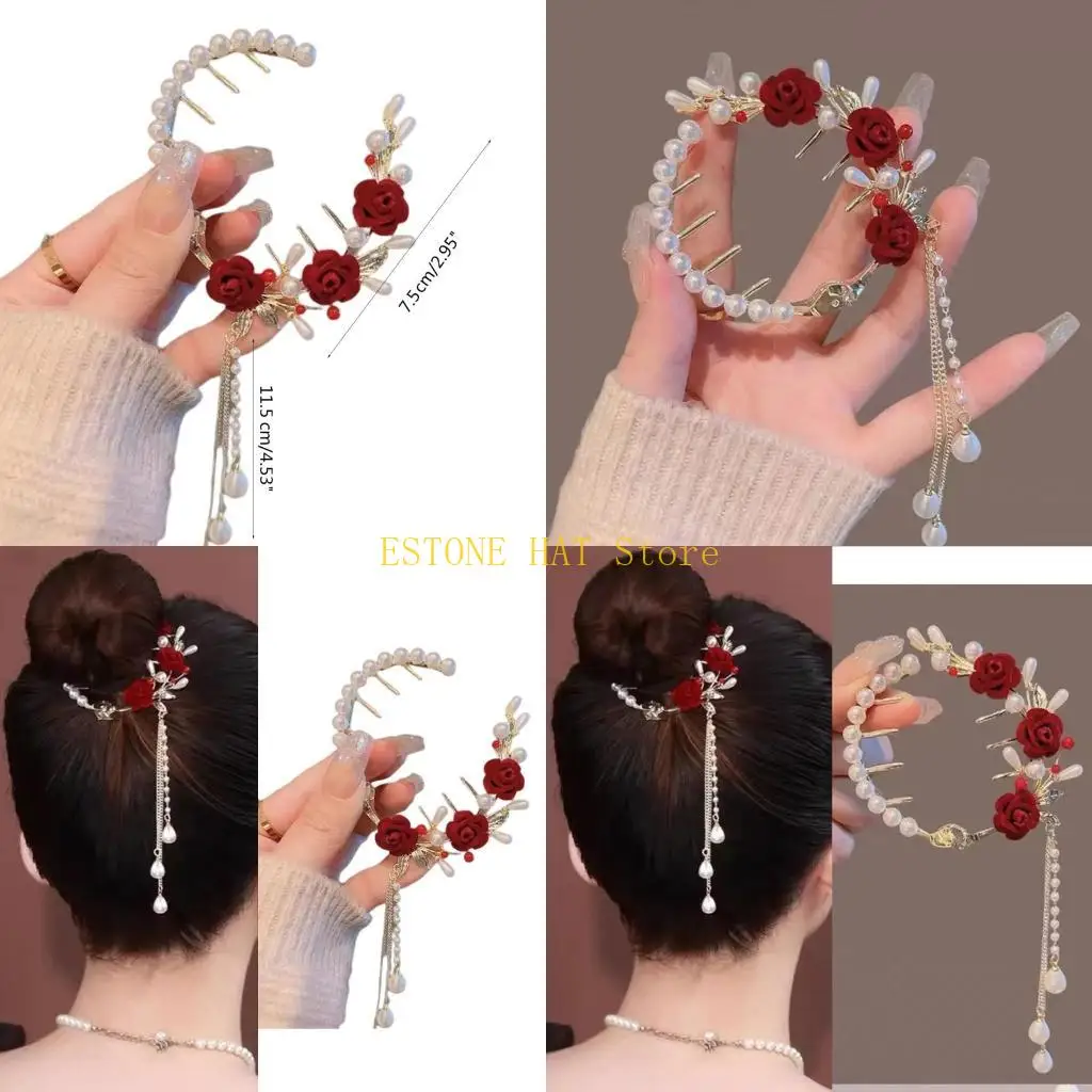 

49MF Portable Sweet Hot Girls Hair Claw Romantic Rose Ponytail Hair Clip
