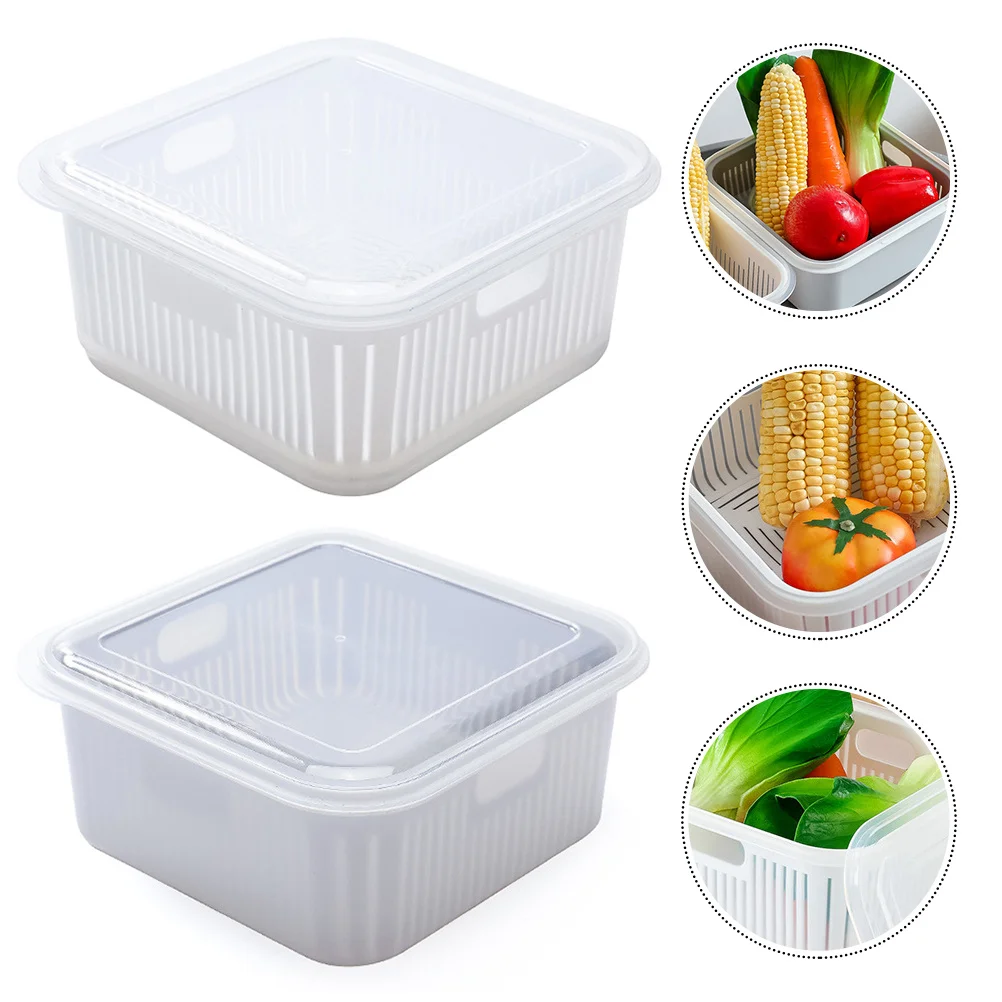 

2Pcs Plastic Double-Layer Drain Basket Kitchen Fruit Vegetable Drainer Holder Sink Basin Food Washing Tool