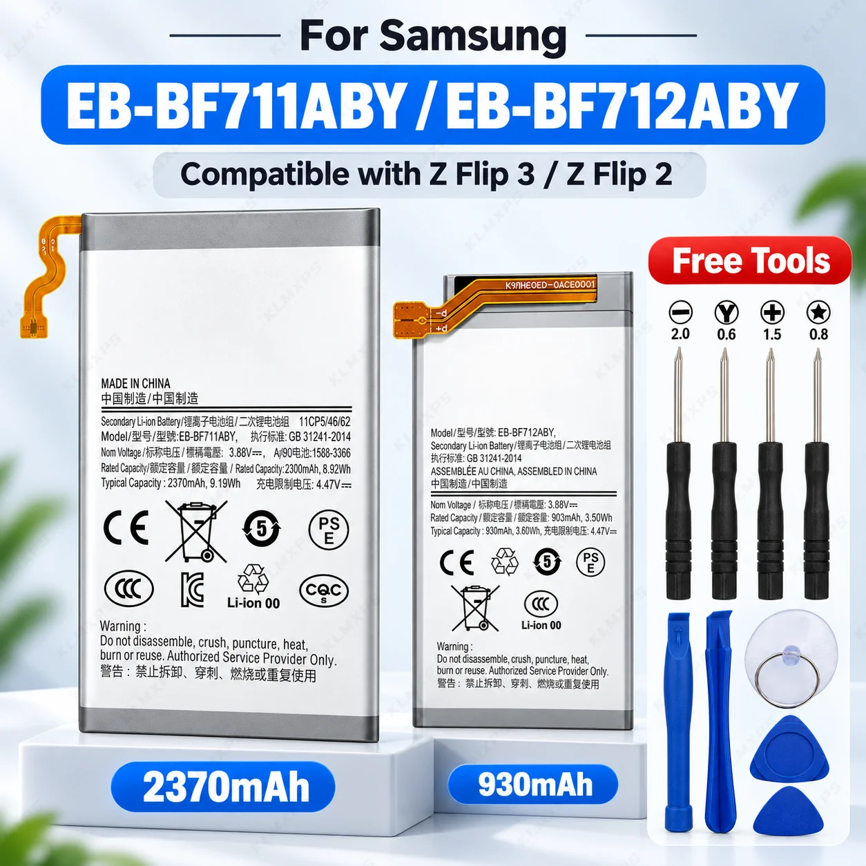 Brandneue Dual-Zellen-Batterie EB-BF711ABY EB-BF712ABY mit Demontagewerkzeug-Set Kompatibel mit Samsung Z Flip3 5G SM-F711 Serie