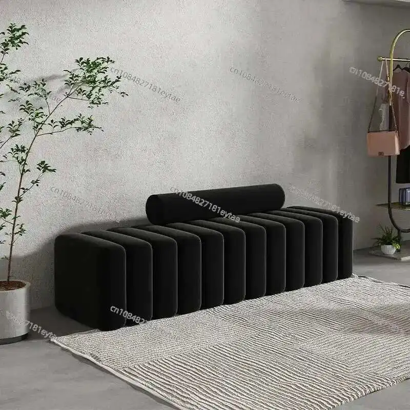 Nordic Luxury Upholstered Footstool Bench, Bedroom Sofa Ottoman, Rectangular Shoe Changing Stool