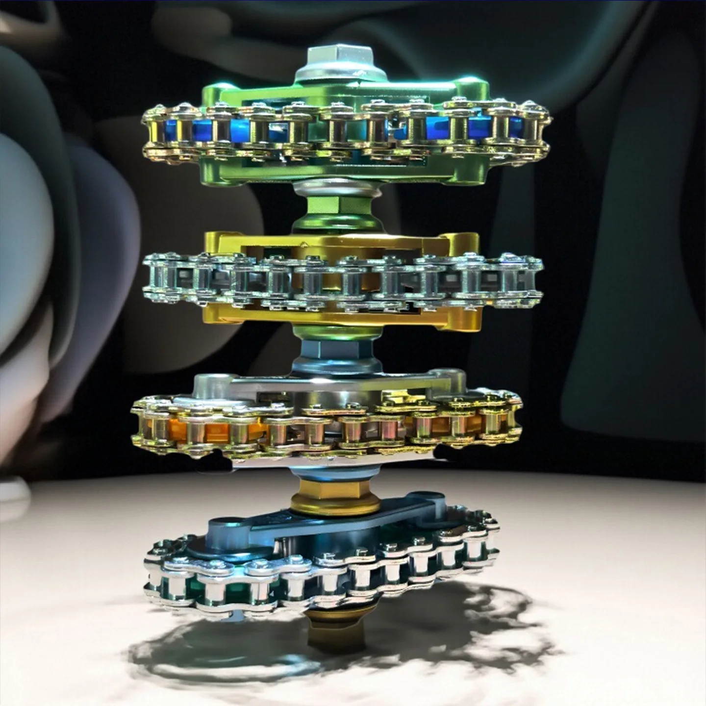 EDC Metal Gear Chain Fidget Spinner Stapelbare Legering Vingertop Gyro Stress Spinners Speelgoed Roterende Antistress Fidgeting Speelgoed