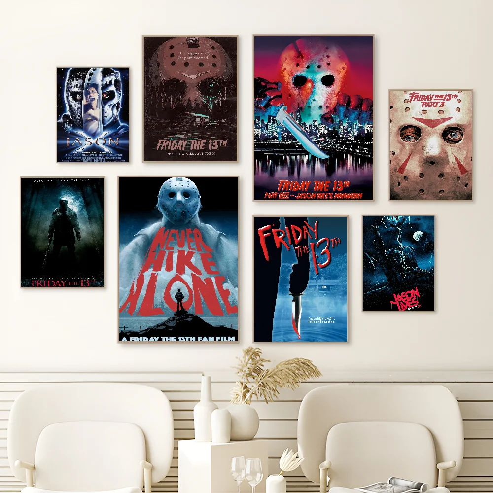 Orror Movie Friday the 13th Classic Movie poster adesivo di carta impermeabile Coffee House Bar Decor Art Wall Stickers