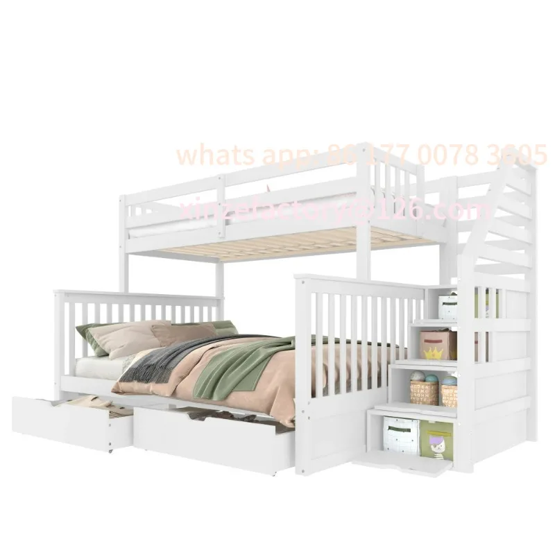 

Customizable Modern Bedroom 90 X 200 Over 140 X 200 Bunk Bed with Drawers, Storage Room, Without Mattress, Multifunctional