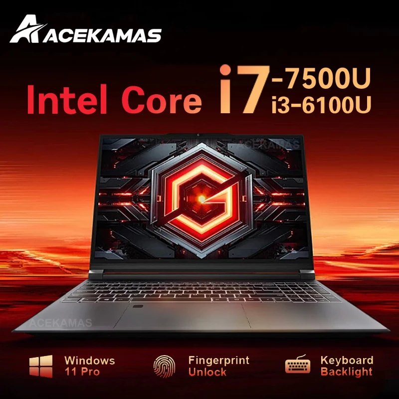 كمبيوتر محمول ACEKAMAS مقاس 15.6 بوصة يعمل بنظام التشغيل Windows 11 Intel Core i7 6500U i3 6100U وذاكرة وصول عشوائي 16 جيجابايت وفتح بصمة الإضاءة الخلفية للكمبيوتر المحمول