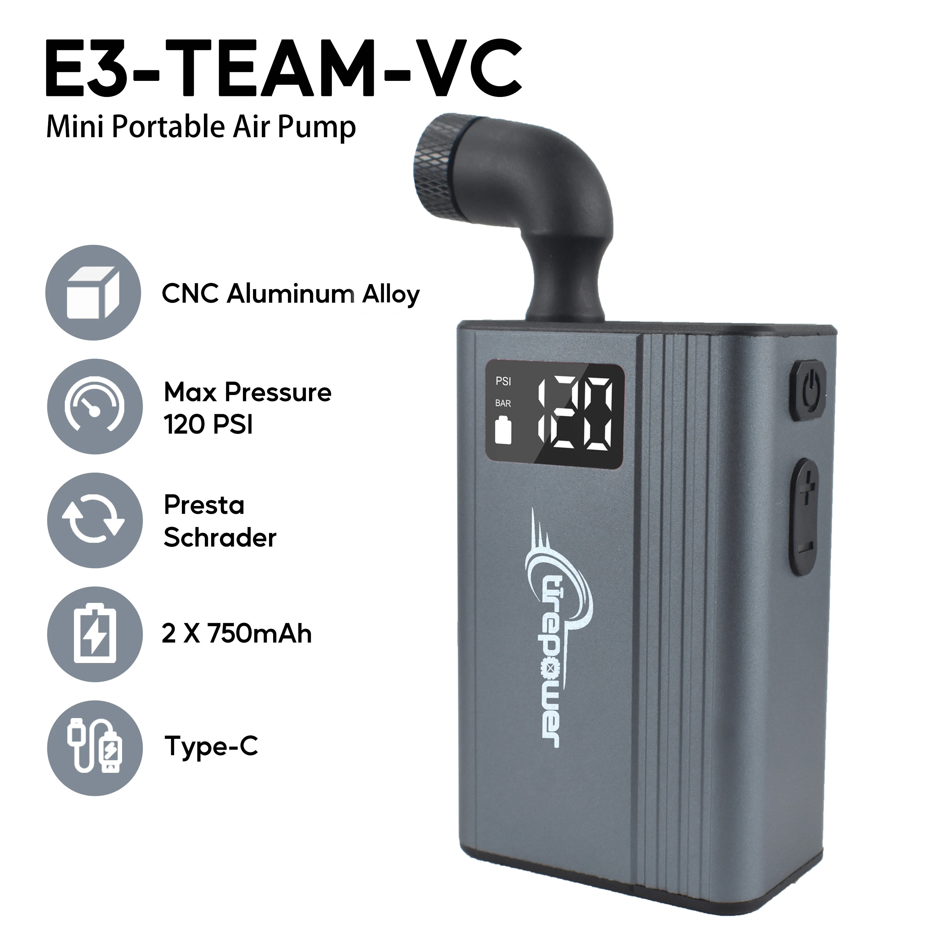 120 PSI Bike Portable Electric Pump Aluminum Alloy Schrader Presta Valve Cycling Bicycle Tire Inflator Pressure Display Start