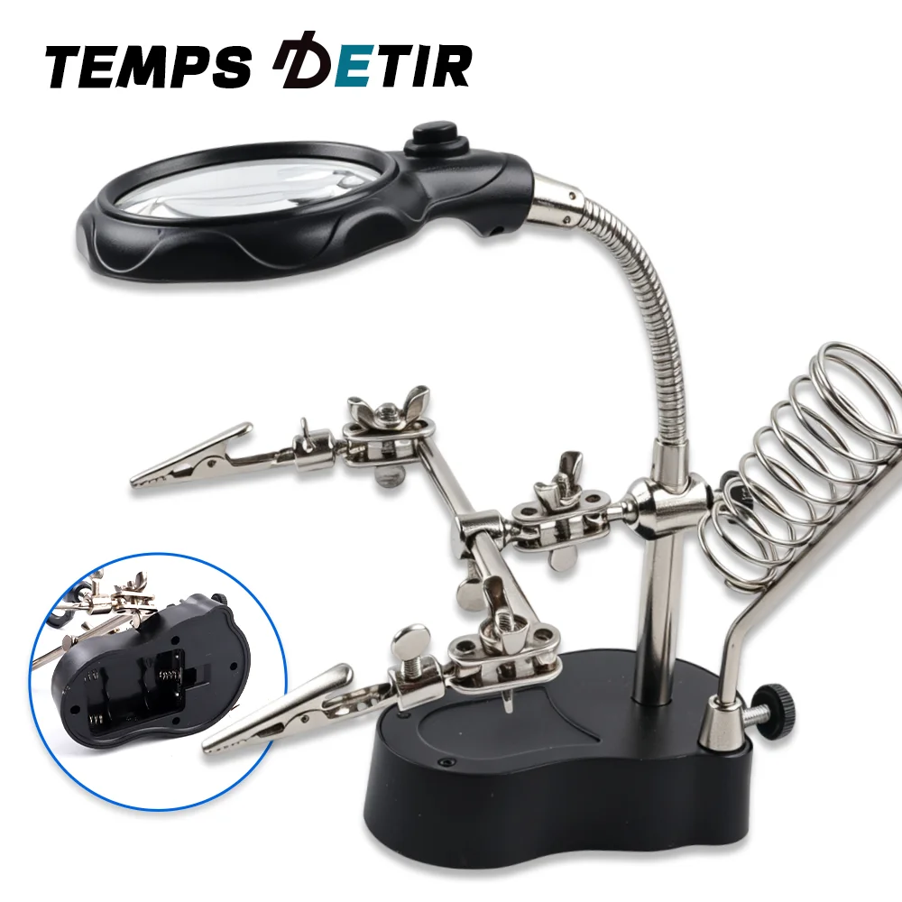 Portable Soldering Magnification Tools, Welding Auxiliary Clip, Soldering Repair Tools, with 3.5X/12X Dual Magnifier LED Light