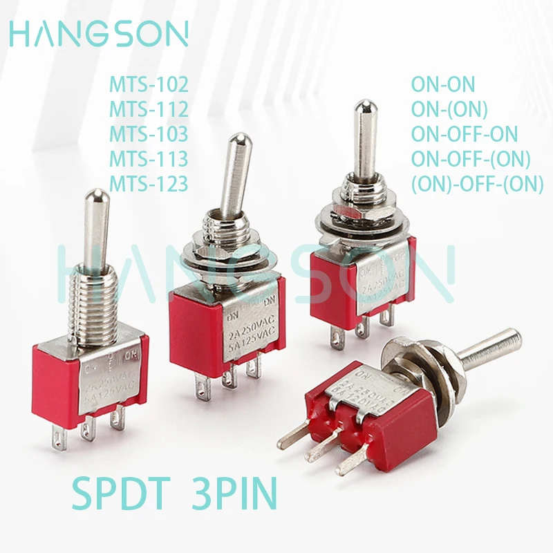 5PCS MTS-102 103 Toggle Switch SPDT 2 3 Position 3 Pin 6MM AC 5A/125V 2A/250V Car Boat Miniature Toggle Switch