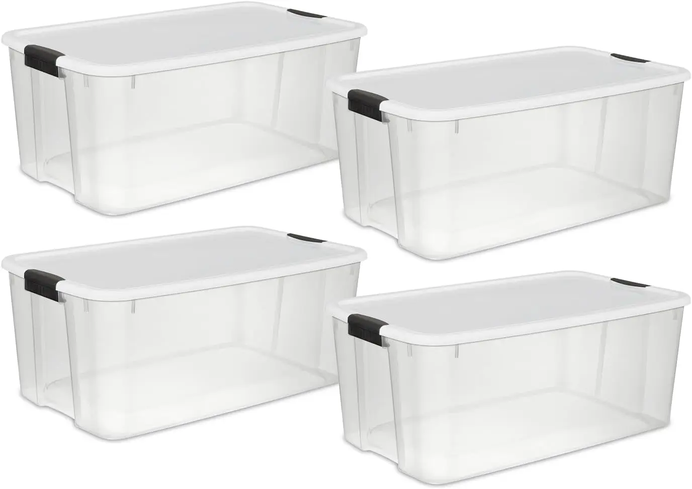 

Stackable Storage Bin with Lid, Plastic Container with Heavy Duty Latches to Organize, Clear and White Lid, 4-Pack