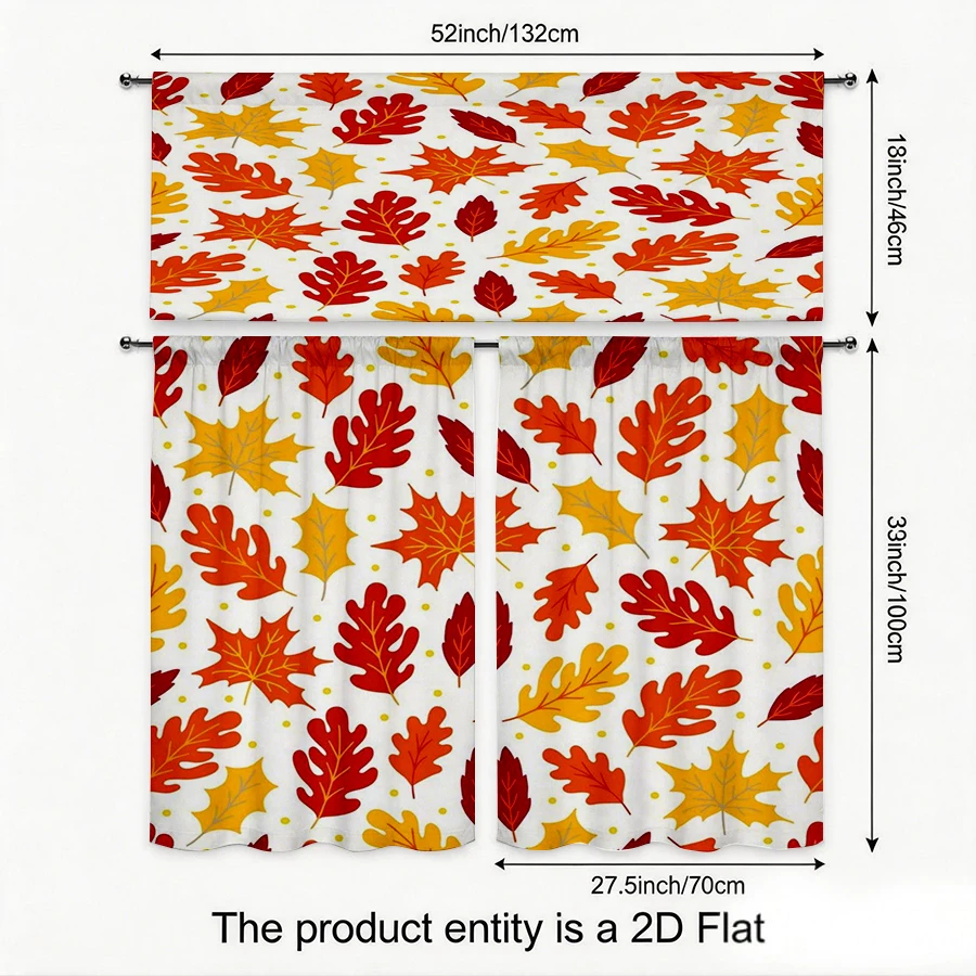 Thanksgiving Fall Kitchen Curtains, Red Orange Maple Leaf, Digital Print, Kitchen Dining Room, Rod Pocket Polyester, Home Decor