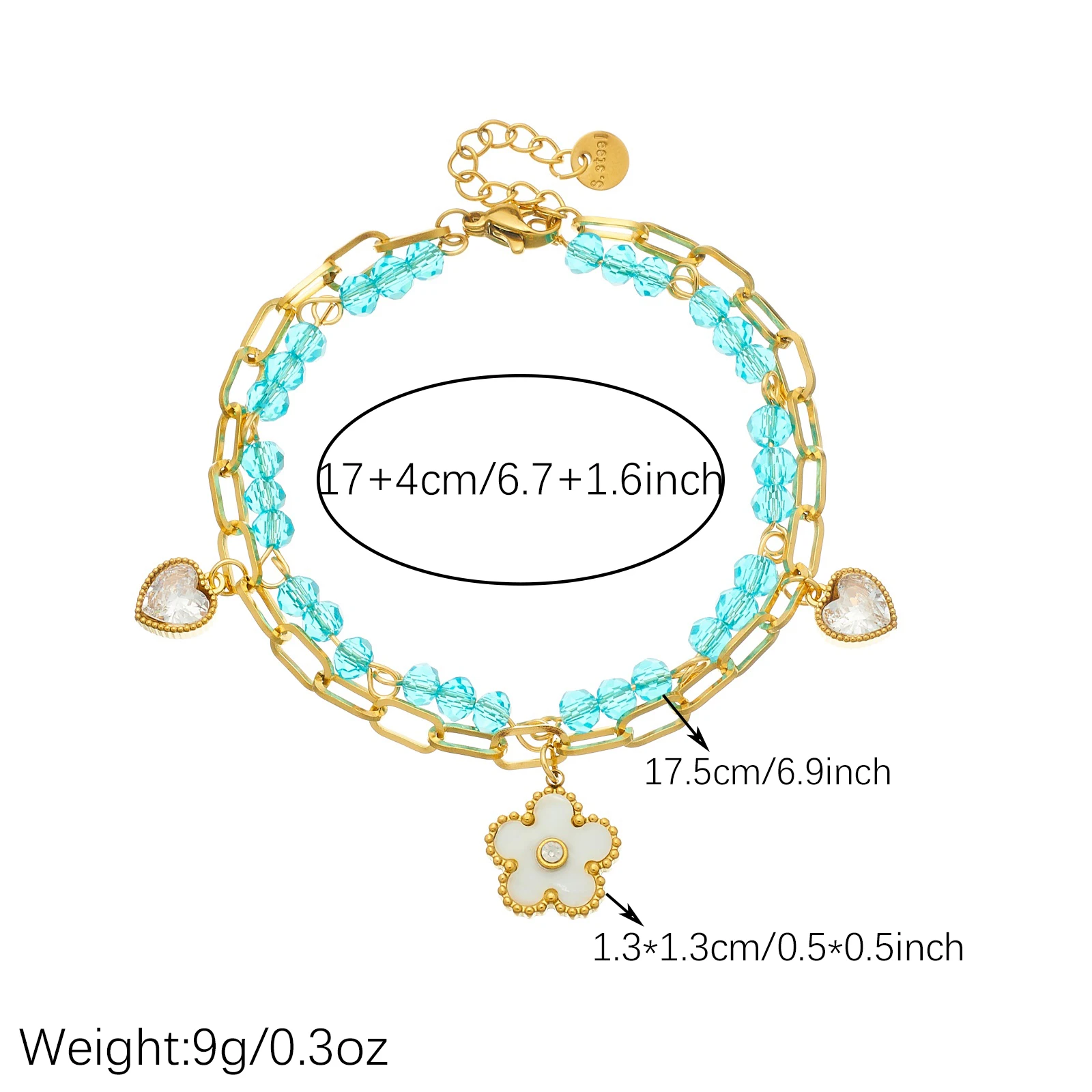 DIEYURO 316L Stainless Steel White Enamel Flower Heart Zircon Bracelet Women Fashion Blue Crystal Bead Hand Chain Jewelry Gift