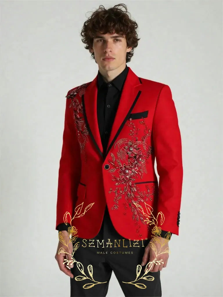 

Luxury Men's Suits 2 Pieces Appliques Sequins Notch Lapel Tuxedos For Wedding Single Breasted Groom Dress Business Office Wear