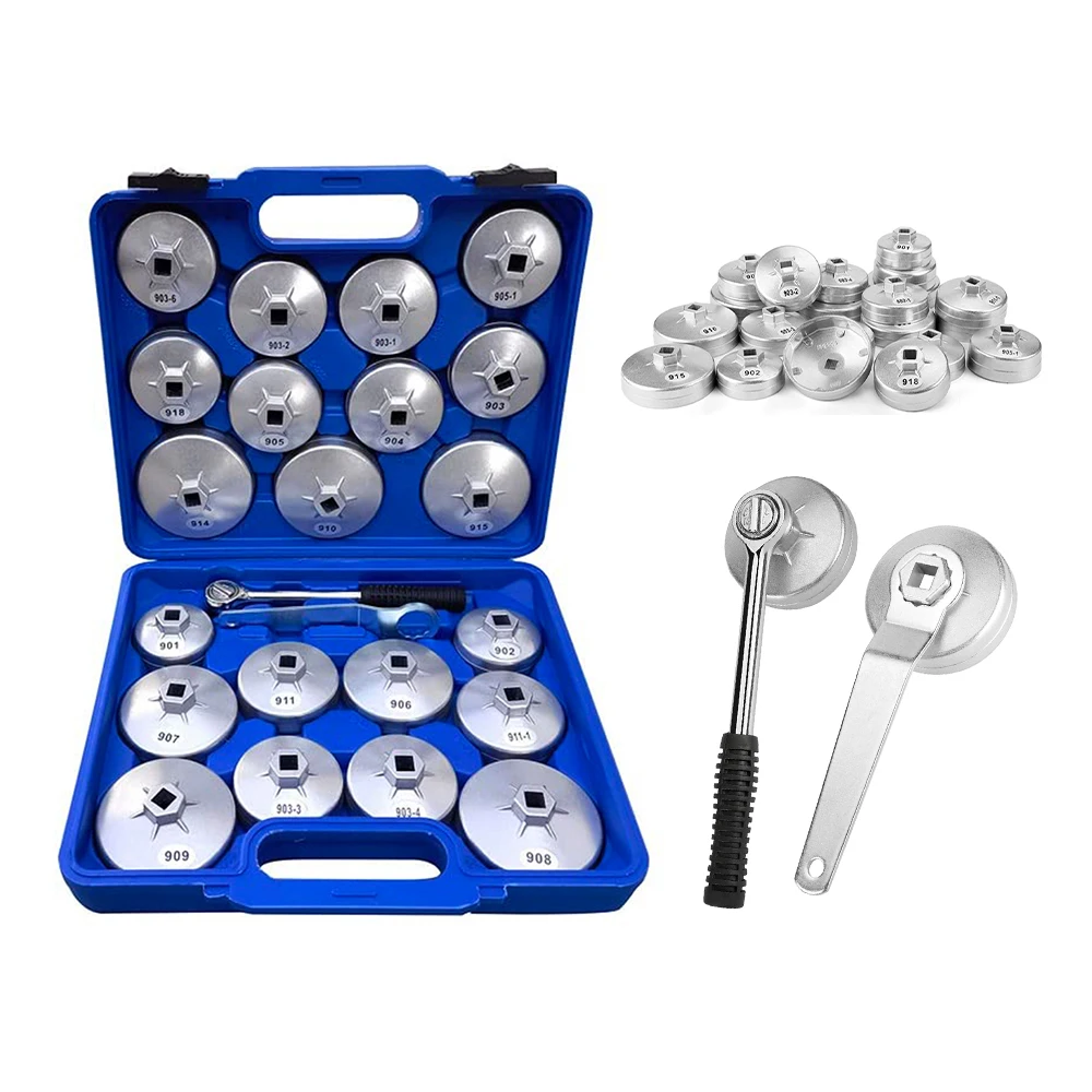 Podofo 23-teiliges Ölfilter-Schlüssel-Set 1/2-Zoll-Antrieb Ölfilter-Entfernungswerkzeug Ölfilterkappen-Schlüssel-Set für Toyota Mercedes-Benz BMW