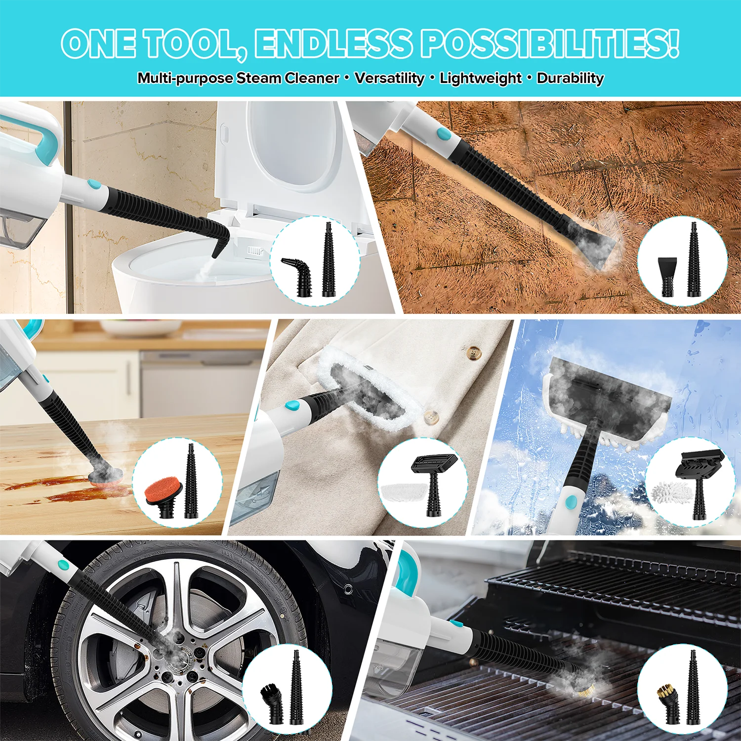 6M Long Cord Steam Cleaner, 230℉ High Temperature Sterilization for Kitchen, Floor Cleaning, Ironing Clothes