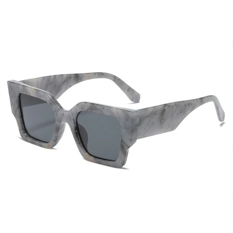 Fashionable marbled sunglasses for women Retro square grey glasses UV400 Recreational sunshade mirror for men and women