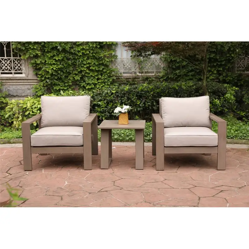 

3-Piece Seating Set with Cushions, Wood Grain Finish for Outdoor Use