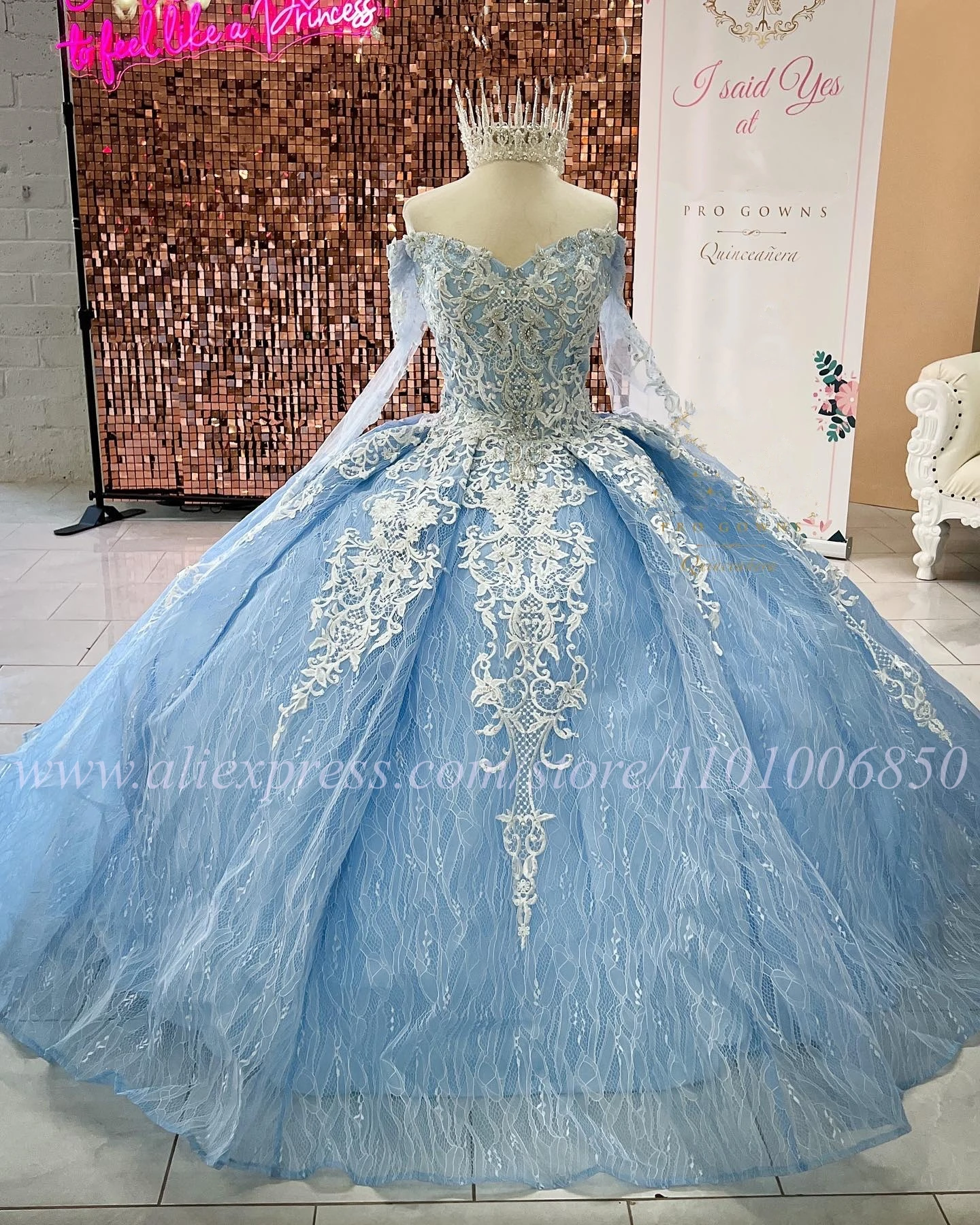 Light Blue Quinceanera Dress 2023 Long Sleeves All-Over Lace Charro Mexican Sweet 16 Girl Gown vestido de 15 anos AB Stones