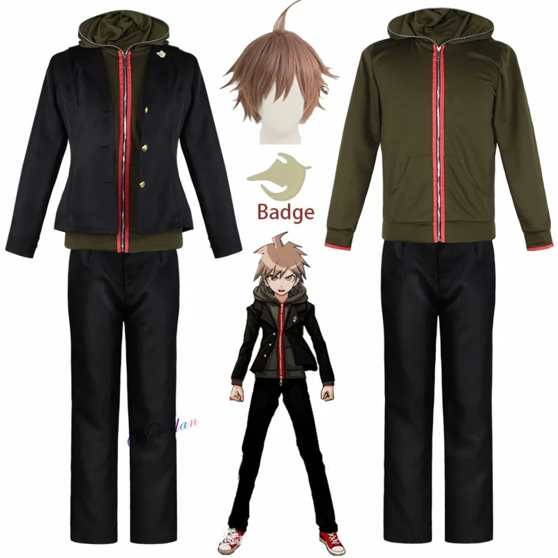 Danganronpa Makoto Naegi Cosplay Anime Costume Cosplay Wig Hoodie Jacket Uniform Halloween Carnival Party Costume