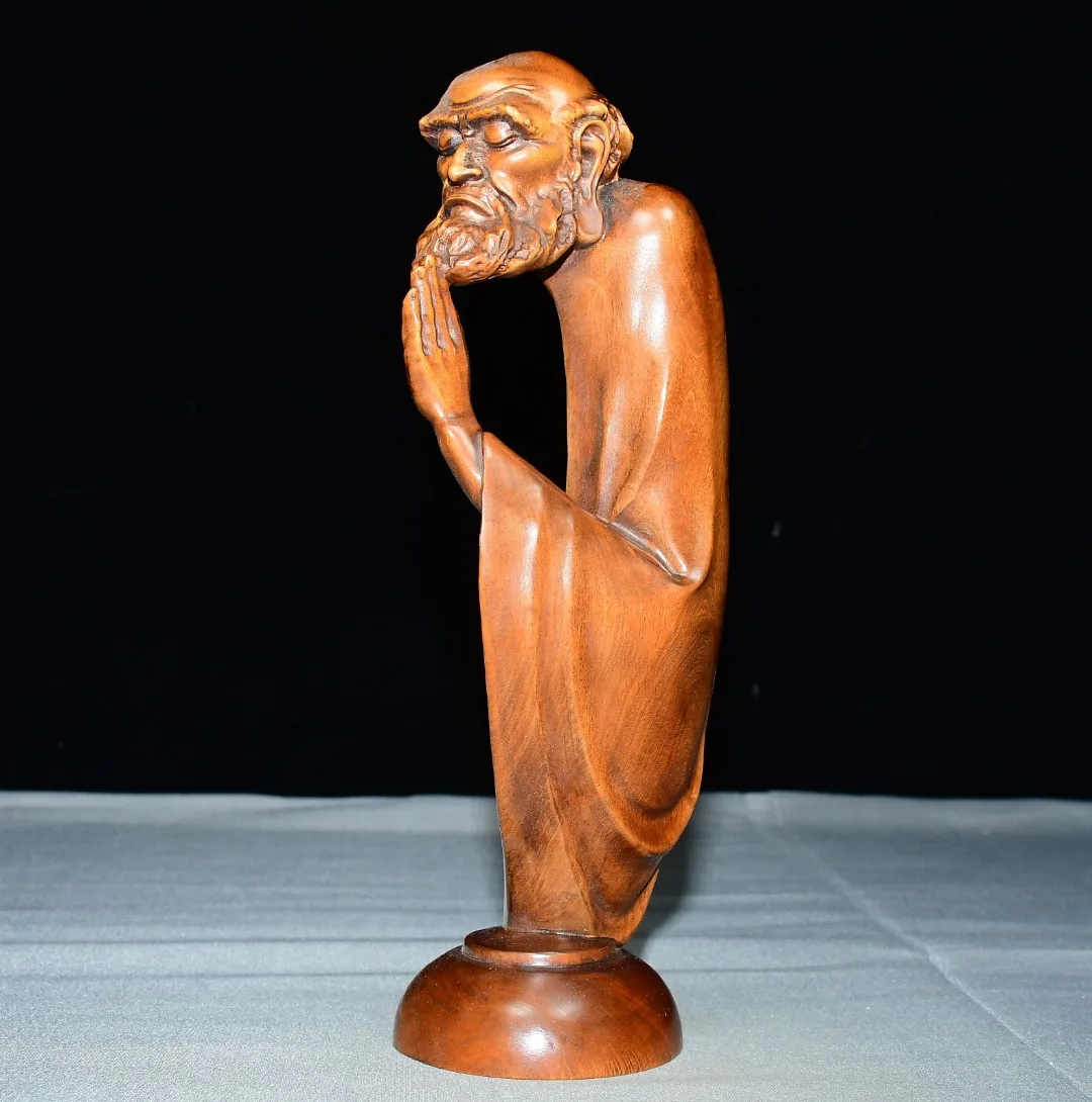 High-quality small-leaved juniper wood half-length Bodhidharma figurine