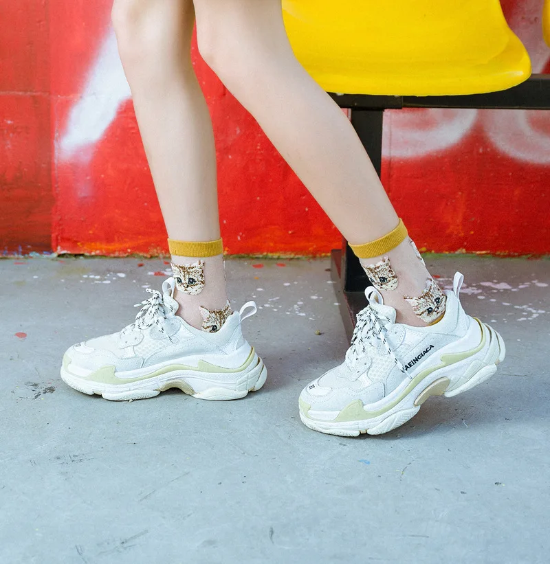Frauen Transparent Nette Katze Socken Kawaii Damen Japanische Mode Koreanische Trendy Sommer Dünne Kristall Seide Socke Glasfaser Strumpf – Detail 4