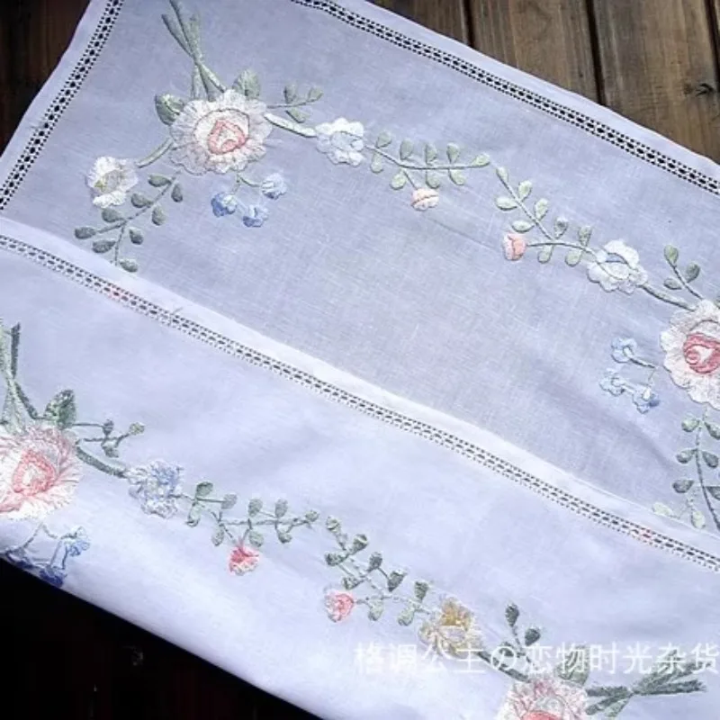 Export Cotton Linen Handwork Embroidery Retro TV cover towel bedside sofa towel tablecloth 58CMX58cm Handkerchief