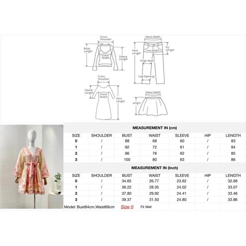 2025년 신상 플로럴 프린트 린넨 고품질 여름 핑크 V넥 긴팔 미니 드레스 (휴가용)