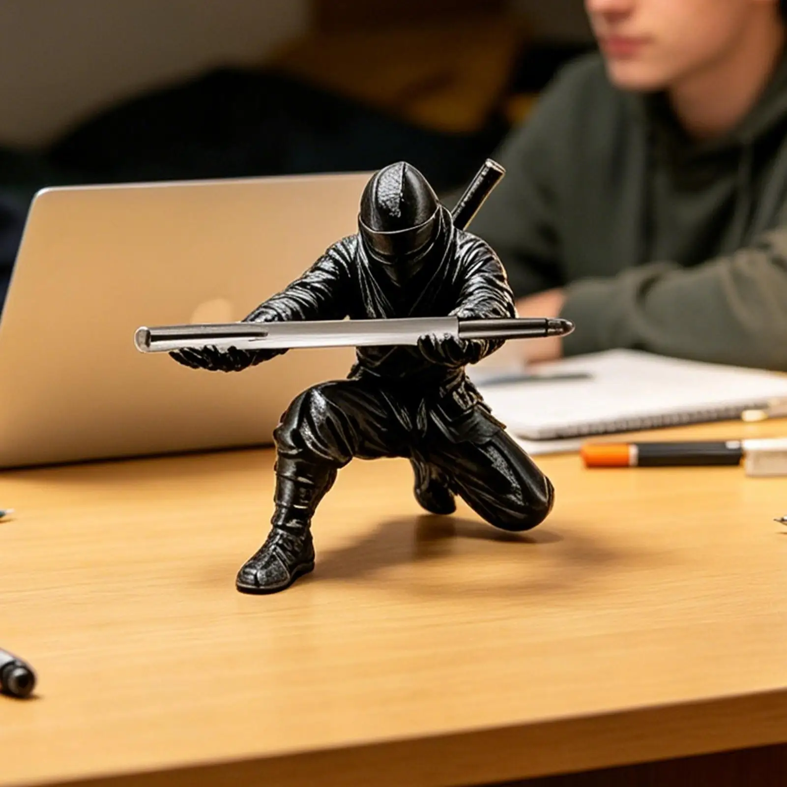 Ninja style Figure 3D Printed Pen Holder, Creative Desk Organizer Statue, Funny Stationery Pencil Stand for Office Home School - view 5