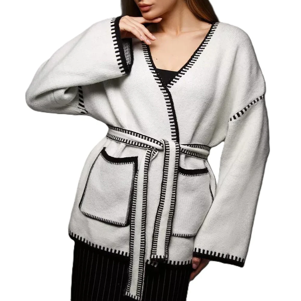 For Spring Season Women for Knit Cardigan Loose Fit Outerwear Fashion Cardigan Coat Medium Elasticity Regular Length