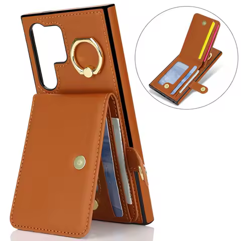 Vertical Card Solt Wallet Leather Ring Holder Case For Samsung Galaxy S24 Ultra S23 Plus S22 A55 A15 A35 A25 A14 A54 Stand Cover