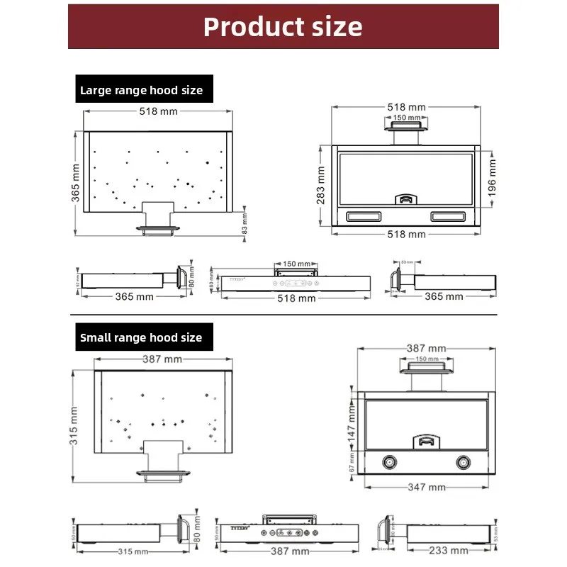 Accessoires de modification RV, hotte de cuisine pour remorque, mini hotte de cuisine de type B RV