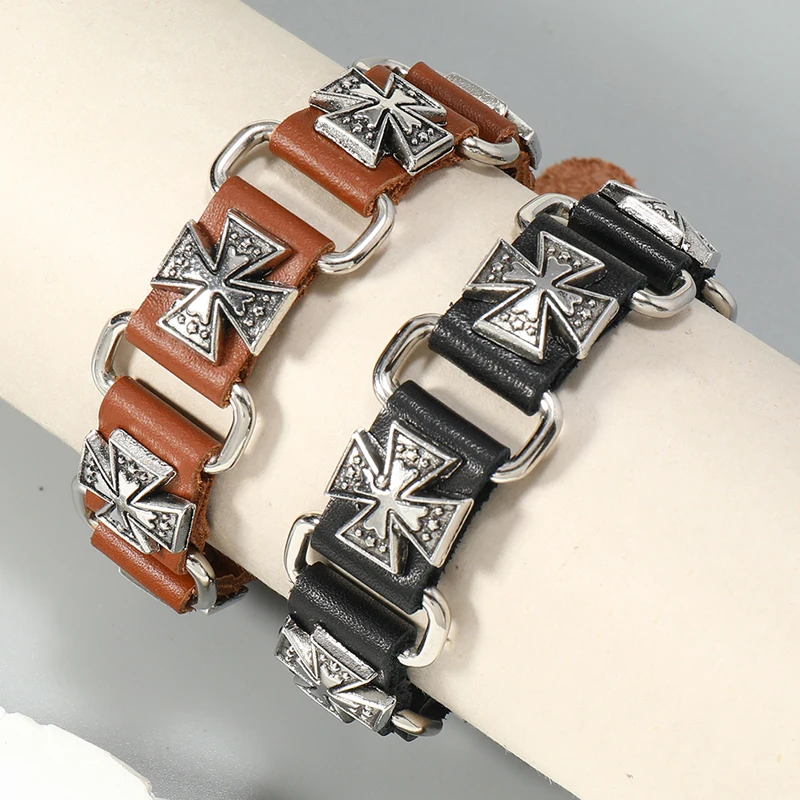 Classic Cross metal accessories genuine leather bracelet for men women