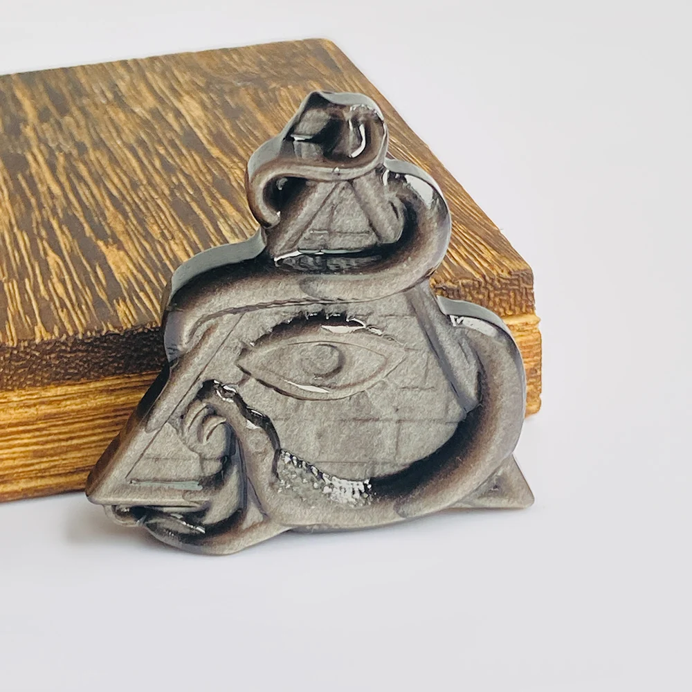 1 шт., резьба от сглаза серебристого обсидиана, вход в виде змеи, хрустальные поделки ручной работы, свободные гаммы, Хэллоуин, Пасха 1 шт., резьба от сглаза серебристого обсидиана, вход в виде змеи, хрустальные поделки ручной работы, свободные гаммы, Хэллоуин, Пасха