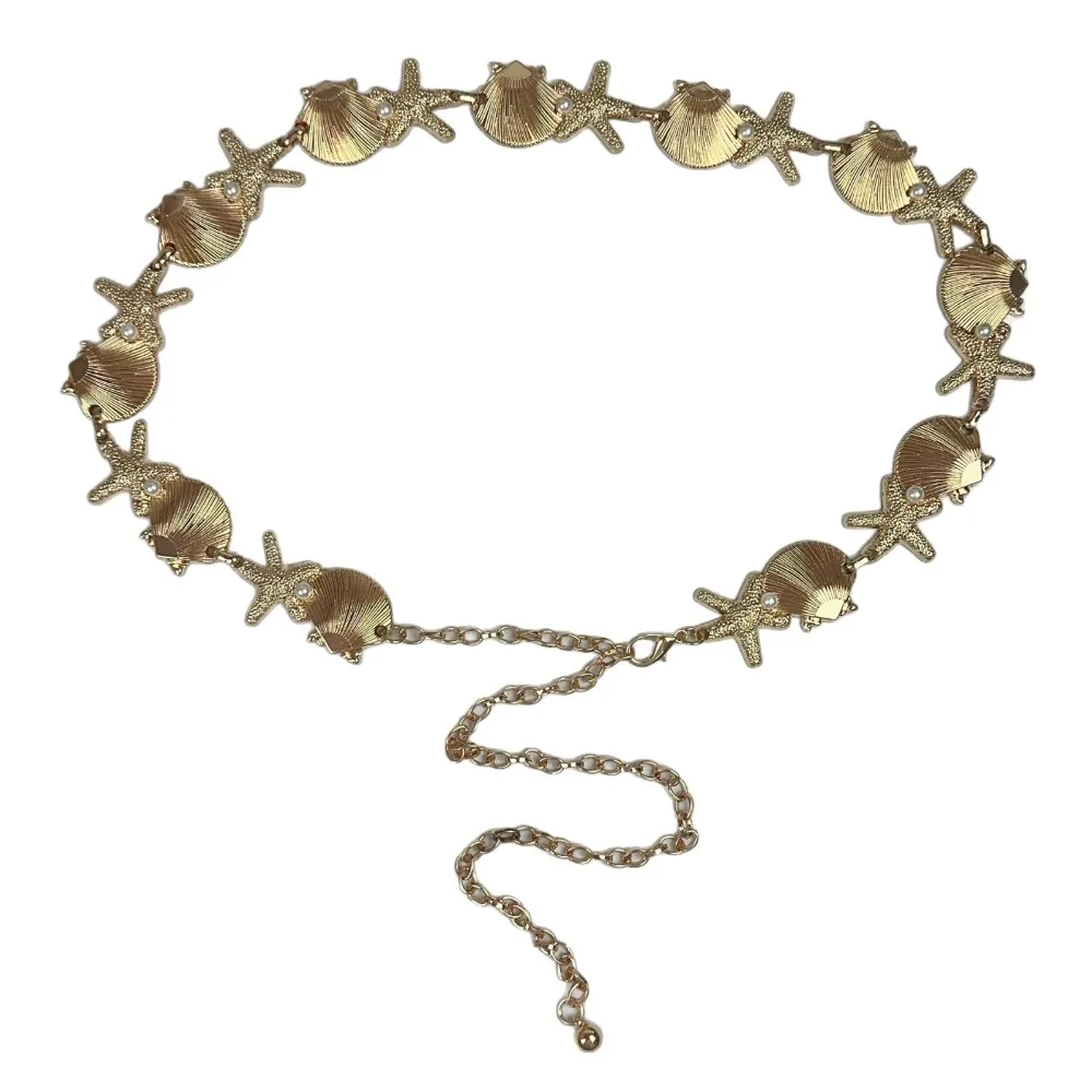 

Поясная цепочка в богемном жемчужном ракушке — украшения для тела с морской звездой, металлический ремень ручной работы, шикарный аксессуар в стиле бохо для женщин