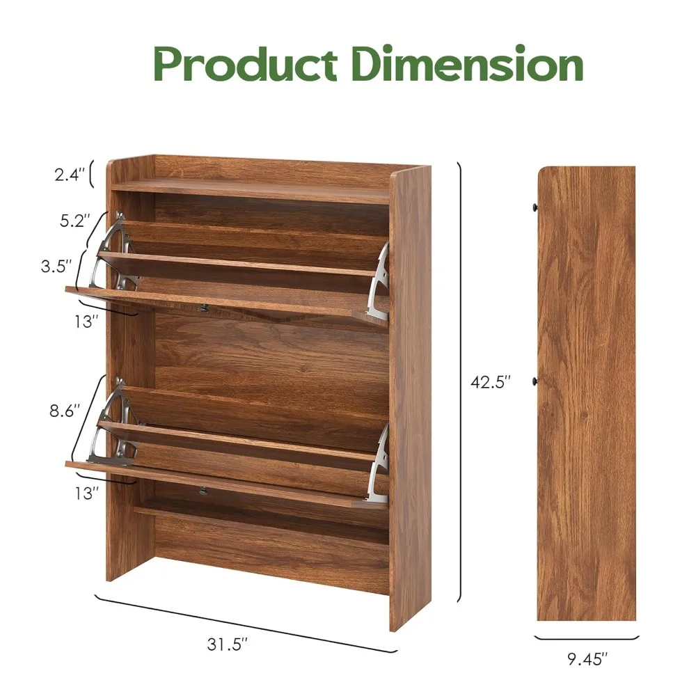 

Shoe Rack for Entryway, Shoe Rack Cabinet for Front Door Entrance, Farmhouse Narrow Shoe Organizer with 2 Flip, Customized