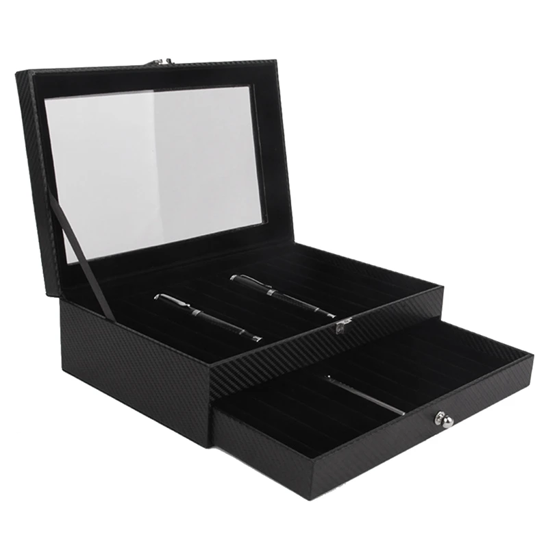 

24 Slots Wooden Pen Display Storage Box Luxury 2 Layer PU Pen Case Fountain Pen-Collector Jewelry Organizer