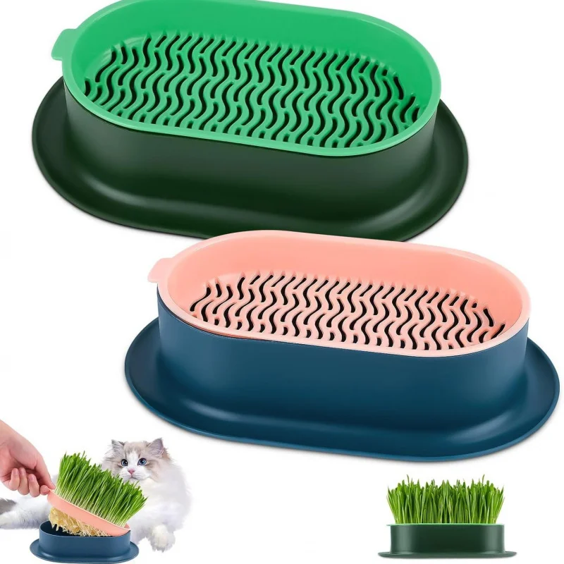 

【2 Pcs Cat Grass Planter Box】Universal Seed Growing Kit with Drainage , Herb Garden Pots for Indoor Planting