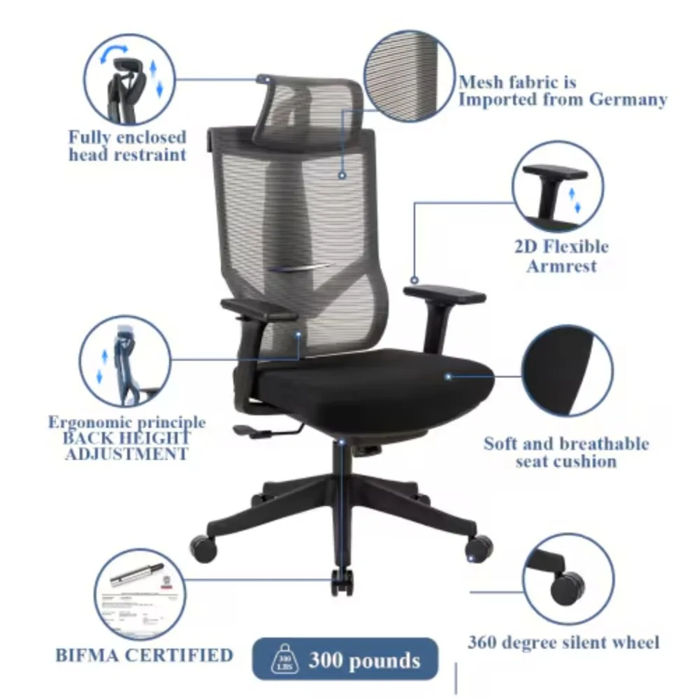 Ergonomic Office Chair,Mesh Back Office Chair,High Back Computer Chair with Lumbar Support,Breathable Mesh2D Headrest,2D Armrest