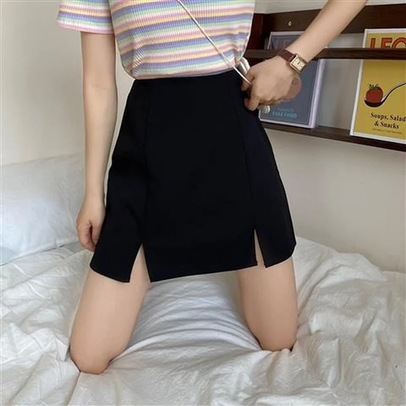 Skirts Women Elegant Feminine Summer Cozy Simple All-match Harajuku New Collection Hot Sale S-4XL A-line Solid Side-split Mini