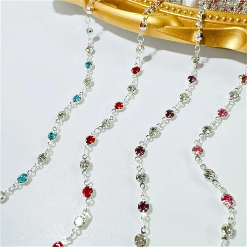 New Gold Color Plated CZ Crystal Round Beads Link Chains DIY Jewelry Making Necklace Tassel Chain Craft Garment Accessories