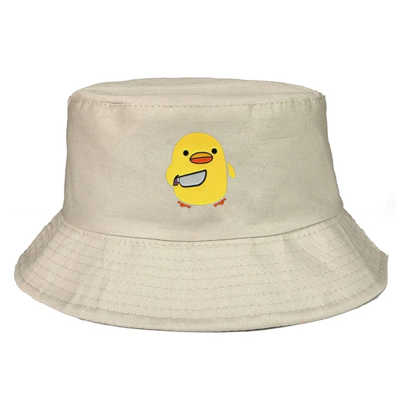 Duck With Knife Bucket Hat for Women Men Summer Funny Duck Sun Hats Vintage Unique Design Packable for Outdoor Bob Panama Hat