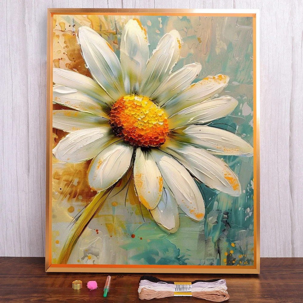 

Flower White Chrysanthemum Cross Stitch DIY Embroidery Complete Kit Sewing Handicraft Knitting Craft Needle Package Wholesale