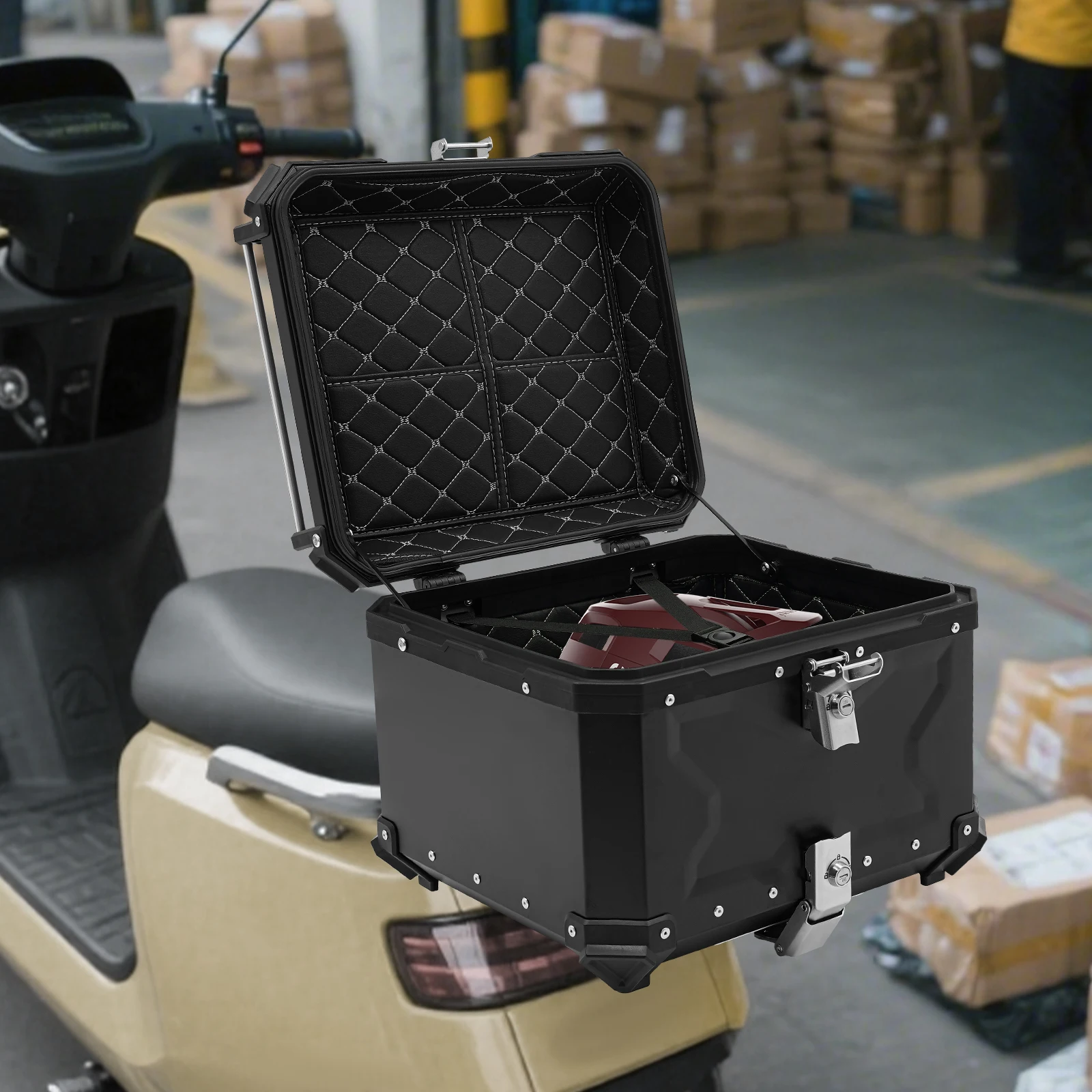 

Водонепроницаемый хвостовой ящик для мотоцикла, хвостовой чехол для хранения мотоциклов с предохранительным замком, 55 л, багажник большой емкости из алюминиевого сплава