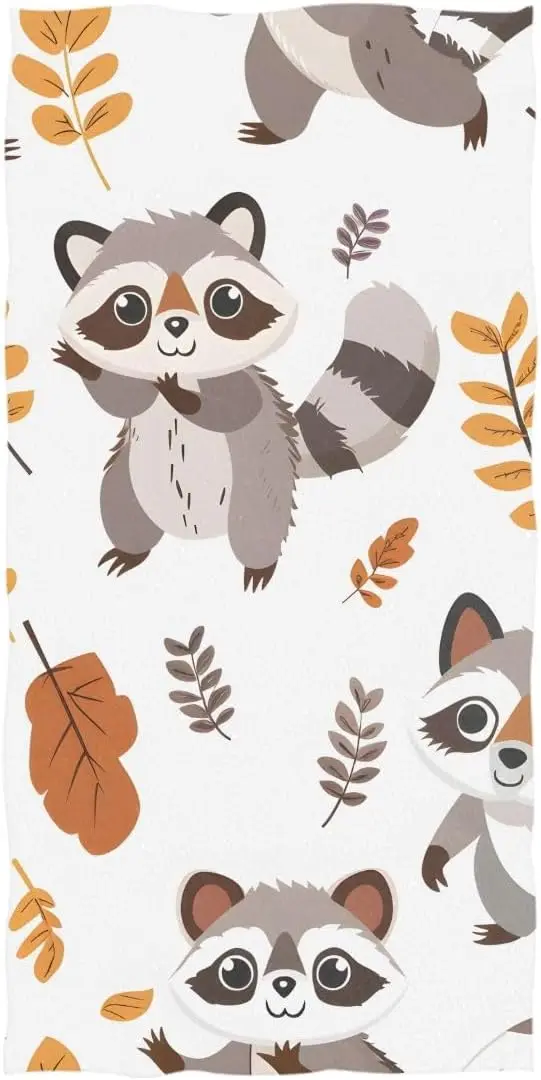 Cute Racoon Leave Seamless Beach Towel Super Absorbent Bath Towel Quick Dry Lightweight Towel for Beach Yoga Travel Swim