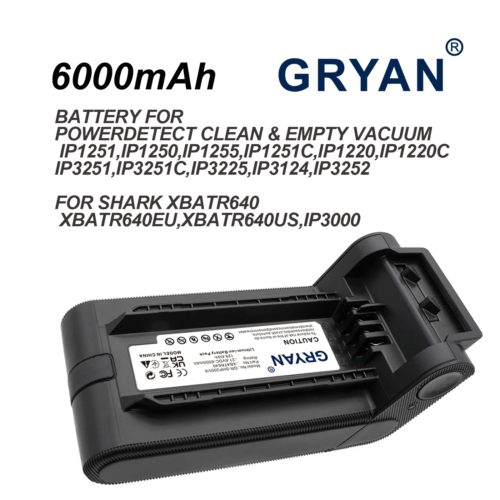 Staubsauger-Akku 6000mAh für Shark XBATR640,XBATR640EU,XBATR640US,IP3000