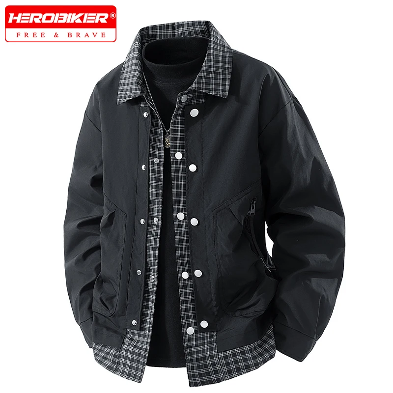 

Мотоциклетная куртка, пальто в клетку, мужская куртка, хит продаж, новинка весны/осени 2025, повседневная рабочая одежда в стиле пэчворк